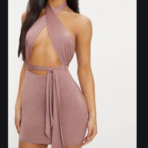 PLT DARK MAUVE SLINKY CROSS OVER NECK BODYCON